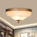 Country Bronze Flush Mount Ceiling Light With Frosted Glass And 3/5 Lights - 14’/16.5’/20’