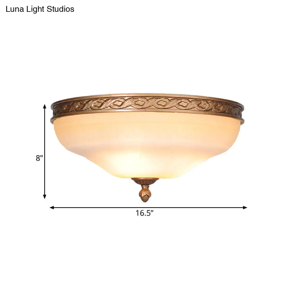 Country Bronze Flush Mount Ceiling Light With Frosted Glass And 3/5 Lights - 14’/16.5’/20’ Width