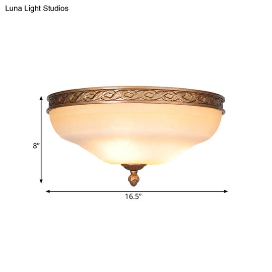 Country Bronze Flush Mount Ceiling Light With Frosted Glass And 3/5 Lights - 14’/16.5’/20’ Width