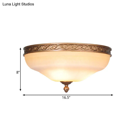 Country Bronze Flush Mount Ceiling Light With Frosted Glass And 3/5 Lights - 14/16.5/20 Width