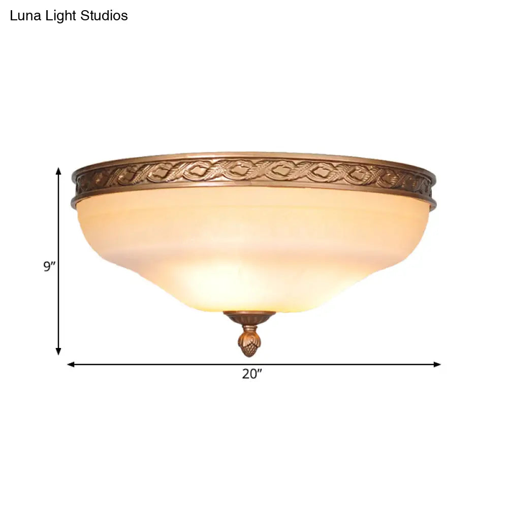Country Bronze Flush Mount Ceiling Light With Frosted Glass And 3/5 Lights - 14/16.5/20 Width