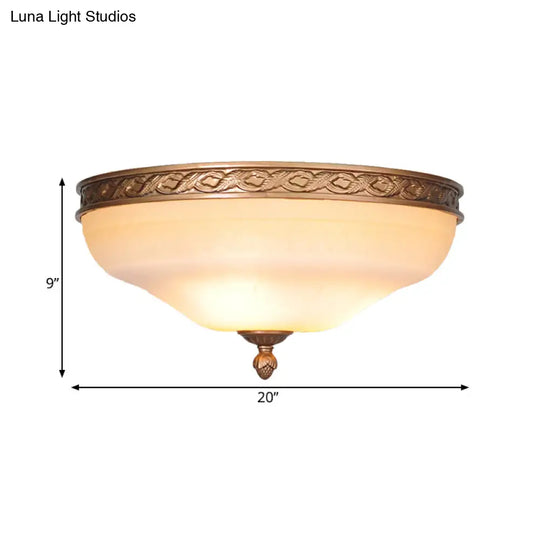 Country Bronze Flush Mount Ceiling Light With Frosted Glass And 3/5 Lights - 14/16.5/20 Width