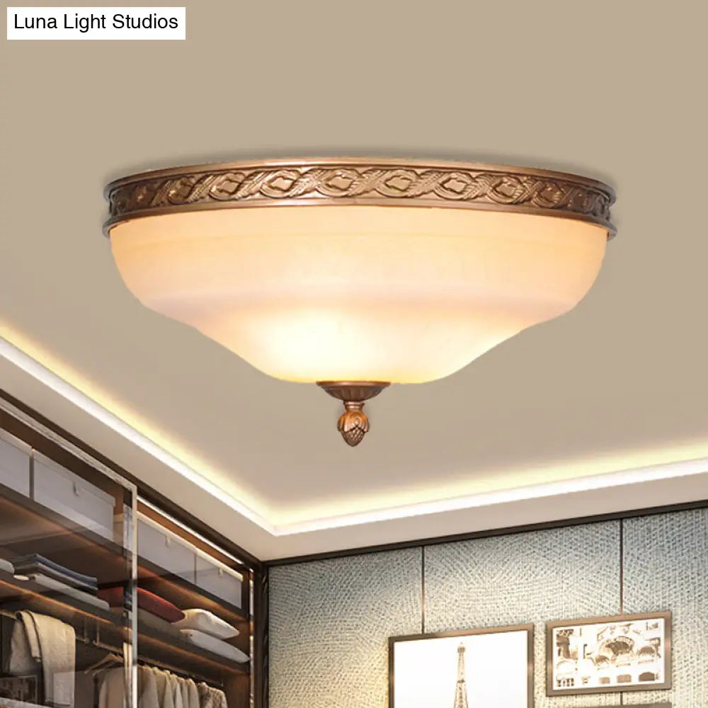 Country Bronze Flush Mount Ceiling Light With Frosted Glass And 3/5 Lights - 14/16.5/20 Width / 14