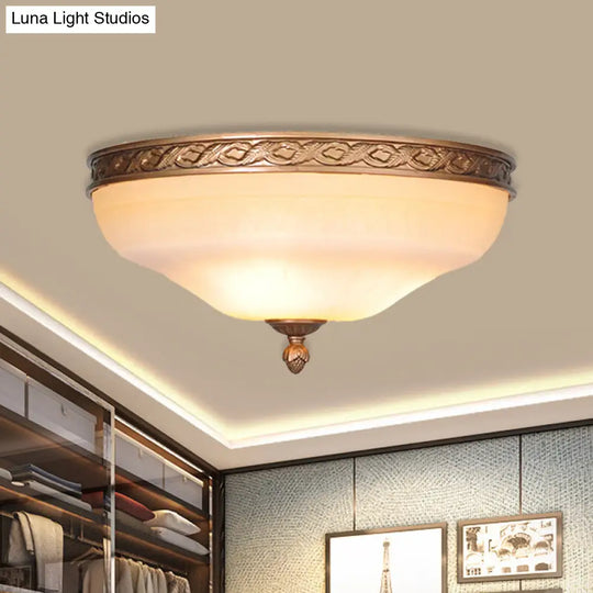 Country Bronze Flush Mount Ceiling Light With Frosted Glass And 3/5 Lights - 14/16.5/20 Width / 14