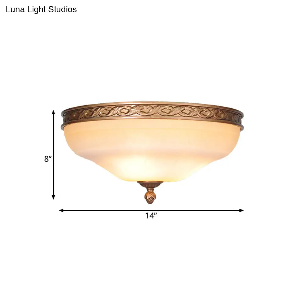 Country Bronze Flush Mount Ceiling Light With Frosted Glass And 3/5 Lights - 14/16.5/20 Width