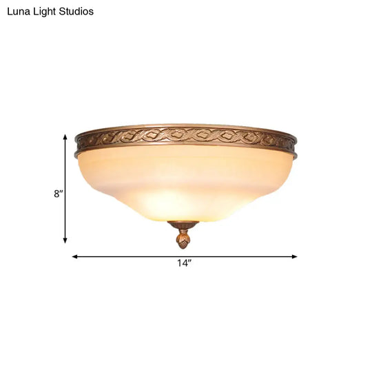 Country Bronze Flush Mount Ceiling Light With Frosted Glass And 3/5 Lights - 14/16.5/20 Width
