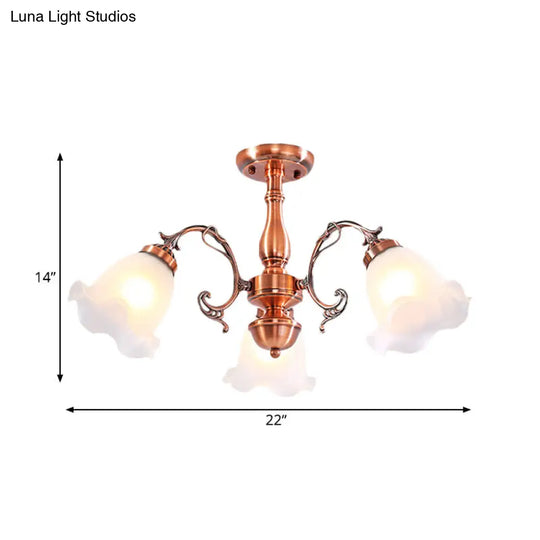 Country Cream Glass Flower Shape Semi Flush Mount Lamp - Copper Lighting (3/5/8 Lights)