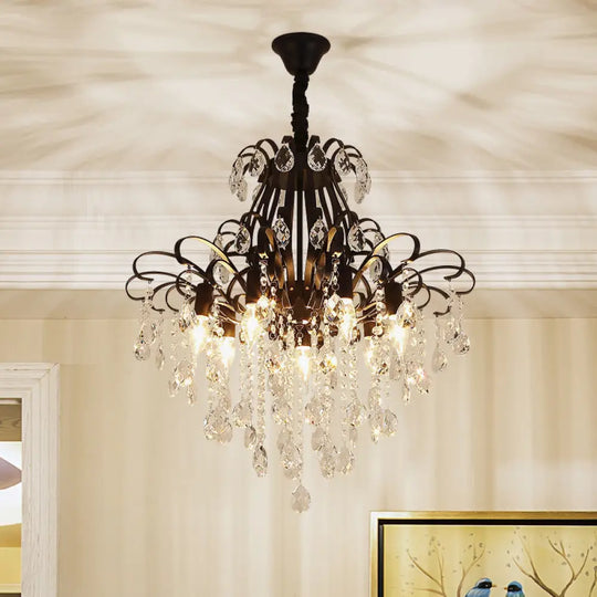 Country Crystal Pendant Chandelier For Dining Room Lighting 7 / Black