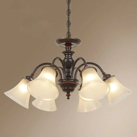 Country Flare Chandelier Light With Frosted Glass - Black Ceiling Mount 6 /