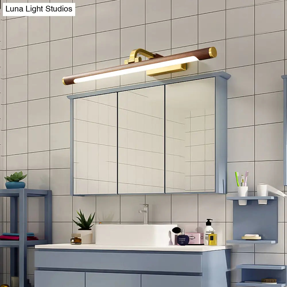 Country Light: Walnut Wood Grain Tube Wall Sconce With Acrylic Bath Led Vanity Lighting And Brass