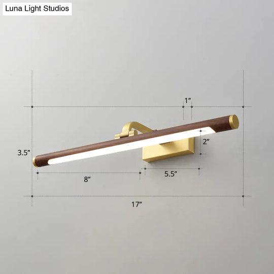 Country Light: Walnut Wood Grain Tube Wall Sconce With Acrylic Bath Led Vanity Lighting And Brass