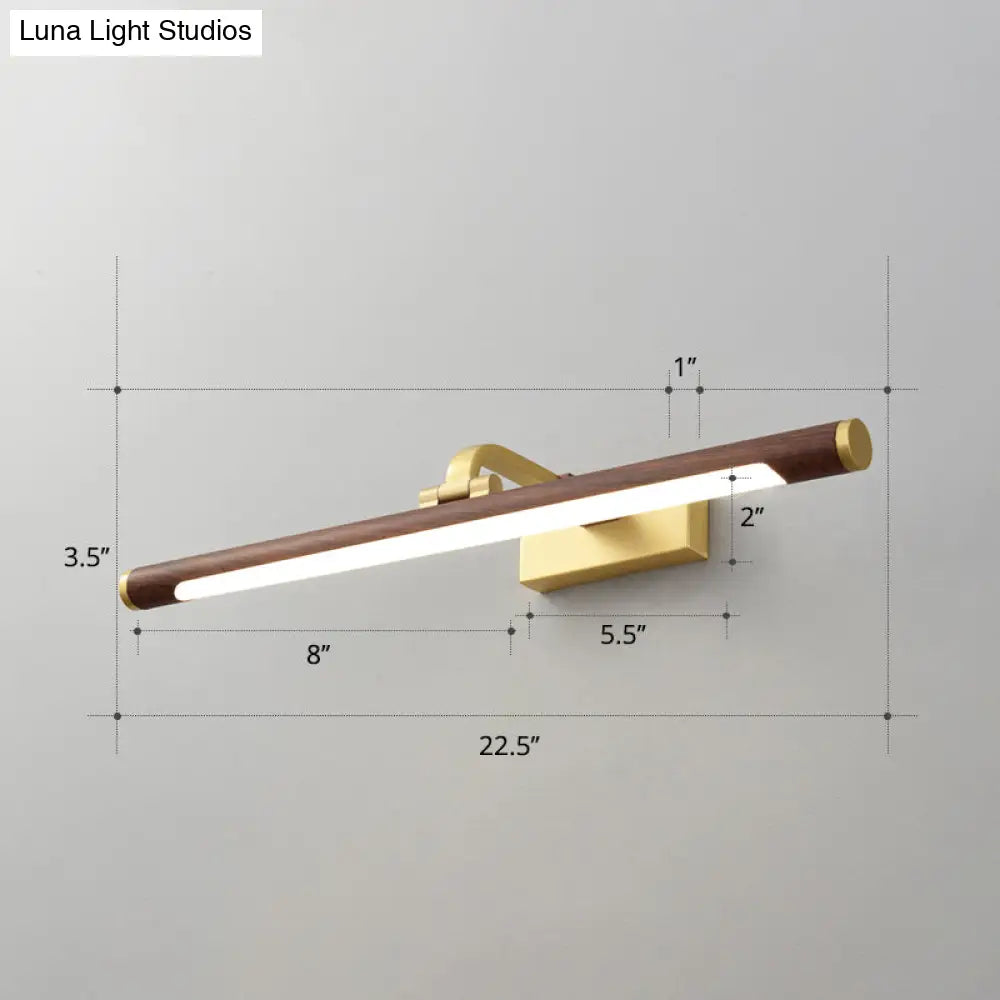 Country Light: Walnut Wood Grain Tube Wall Sconce With Acrylic Bath Led Vanity Lighting And Brass
