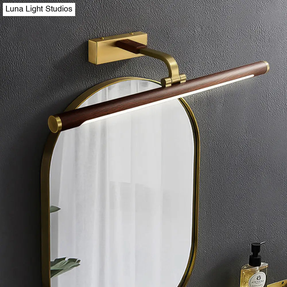 Country Light: Walnut Wood Grain Tube Wall Sconce With Acrylic Bath Led Vanity Lighting And Brass