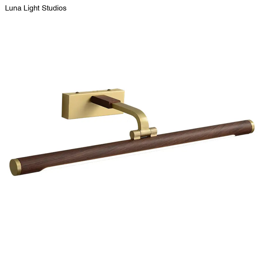Country Light: Walnut Wood Grain Tube Wall Sconce With Acrylic Bath Led Vanity Lighting And Brass