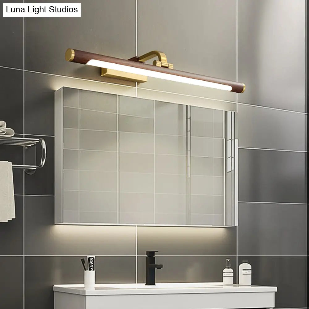 Country Light: Walnut Wood Grain Tube Wall Sconce With Acrylic Bath Led Vanity Lighting And Brass