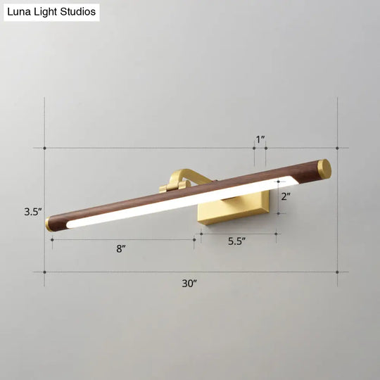 Country Light: Walnut Wood Grain Tube Wall Sconce With Acrylic Bath Led Vanity Lighting And Brass