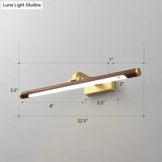 Country Light: Walnut Wood Grain Tube Wall Sconce With Acrylic Bath Led Vanity Lighting And Brass