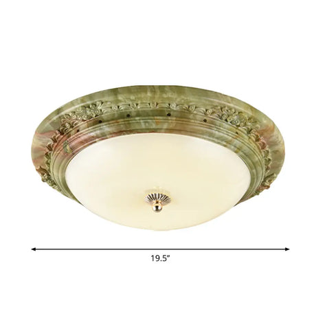 Country Milk Glass Led Ceiling Mount Light Green Dome Design Bedroom Flush Lighting - 14/16/19.5