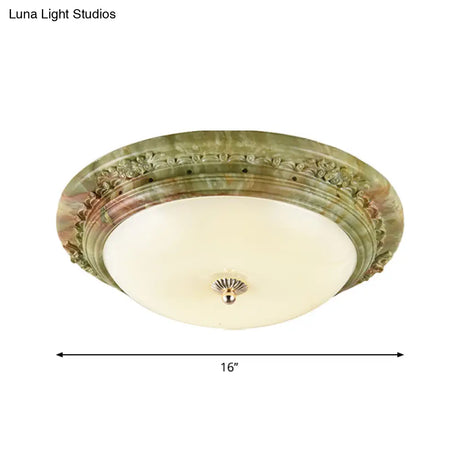 Country Milk Glass Led Ceiling Mount Light Green Dome Design Bedroom Flush Lighting -