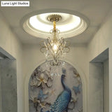 Country Style 1-Light Metal Hanging Ceiling Light With Crystal Droplet For Corridor