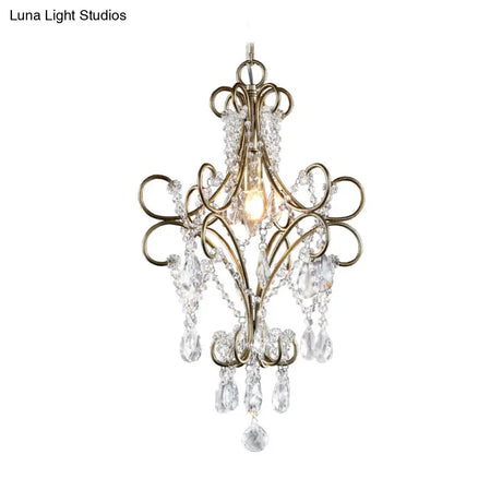 Country Style 1-Light Metal Hanging Ceiling Light With Crystal Droplet For Corridor