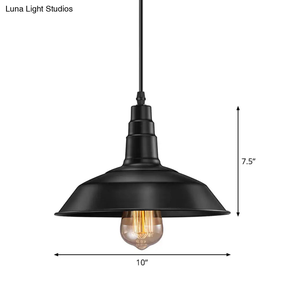 Country Style Black Barn Pendant Ceiling Light With Metal Finish - Kitchen Plug-In Pendulum (1 Bulb)