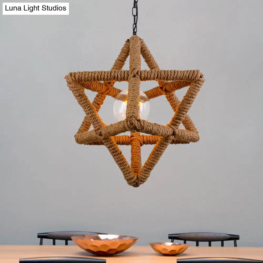Country Style Black Metal Hanging Ceiling Light With Caged Bulb And Globe/Square Shade – Rope