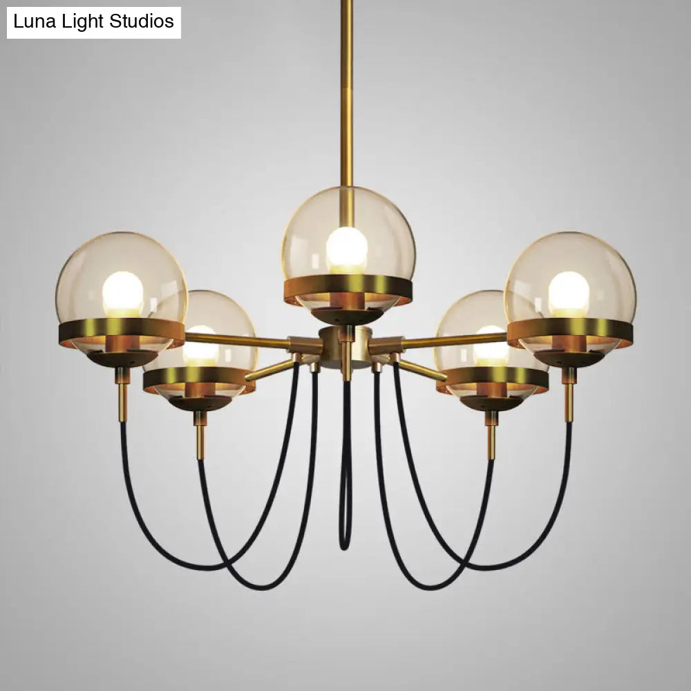 Rustic Cognac Glass Chandelier With Swoop Arm 5 / Bronze