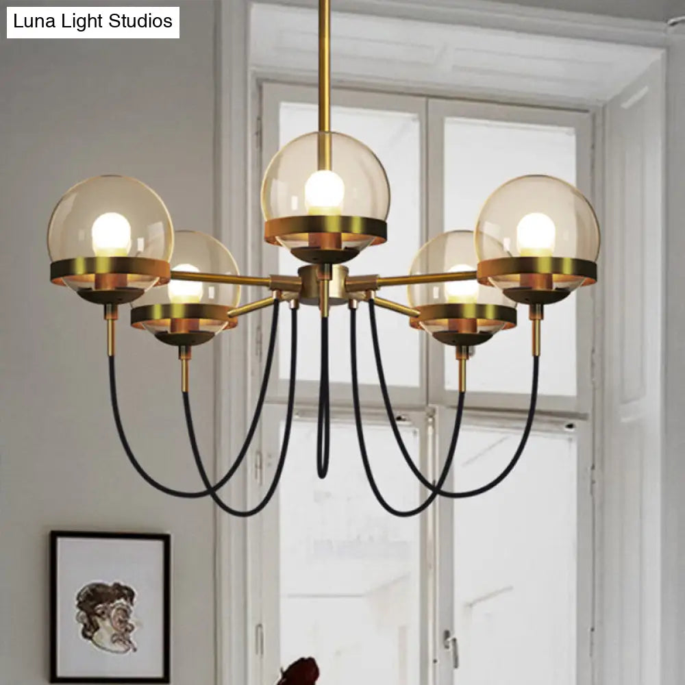 Rustic Cognac Glass Chandelier With Swoop Arm