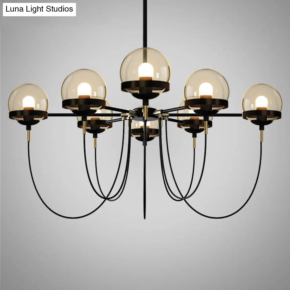Rustic Cognac Glass Chandelier With Swoop Arm 8 / Black