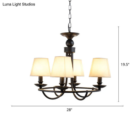 Country Style Conical Chandelier With Fabric Pendant For Dining Room Lighting