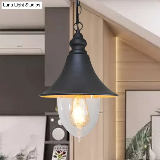 Country Style Flared Hanging Light - 1 Pendant With Clear Plastic Shade (Black Bronze Gold)