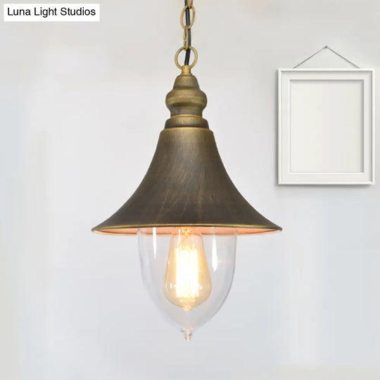 Country Style Flared Hanging Light: Black/Bronze/Gold Pendant With Clear Plastic Shade
