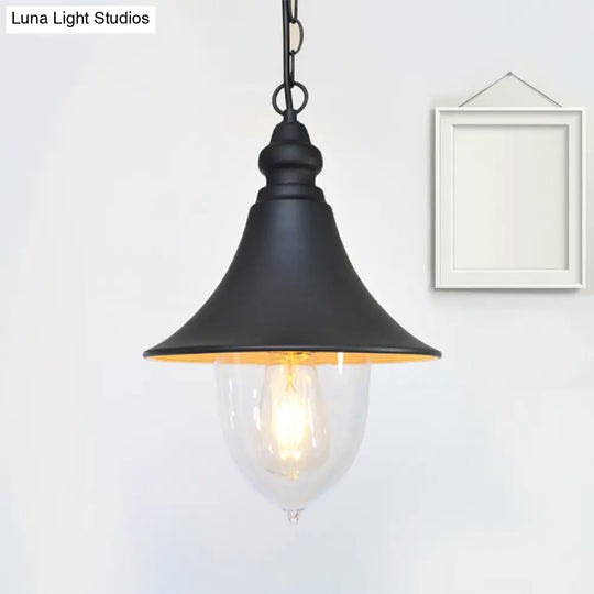 Country Style Flared Hanging Light - 1 Pendant With Clear Plastic Shade (Black Bronze Gold)