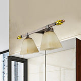 Country Style Frosted Glass Brass Vanity Lamp With Paneled Bell Design - 2/3 Lights Wall Sconce For