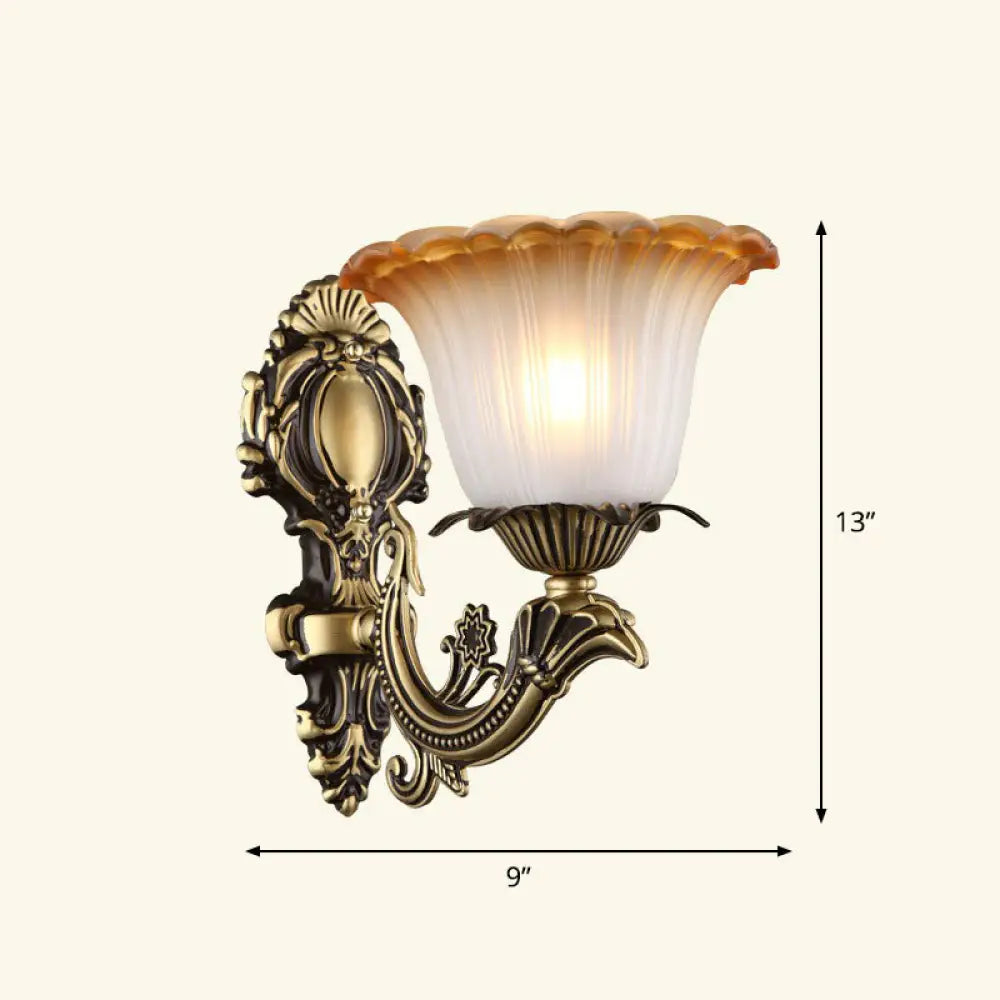 Country Style Frosted Glass Wall Lamp - Hallway Sconce Lighting Fixture 1 / Bronze Bell
