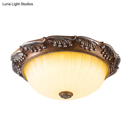 Country Style Led Ceiling Fixture - Brown Fluted Opal Glass 14’/16’ Width Flush Mount Lighting
