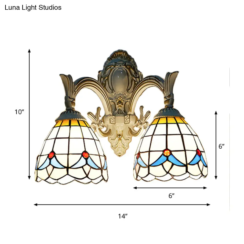 Country Style Magnolia Stained Glass Kitchen Sconce Lighting - White Wall Mount Light With 2 Lights