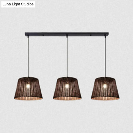 Country-Style Pendant Light With Rattan Shade For Restaurants - Brown Cone Design