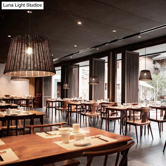 Country-Style Pendant Light With Rattan Shade For Restaurants - Brown Cone Design