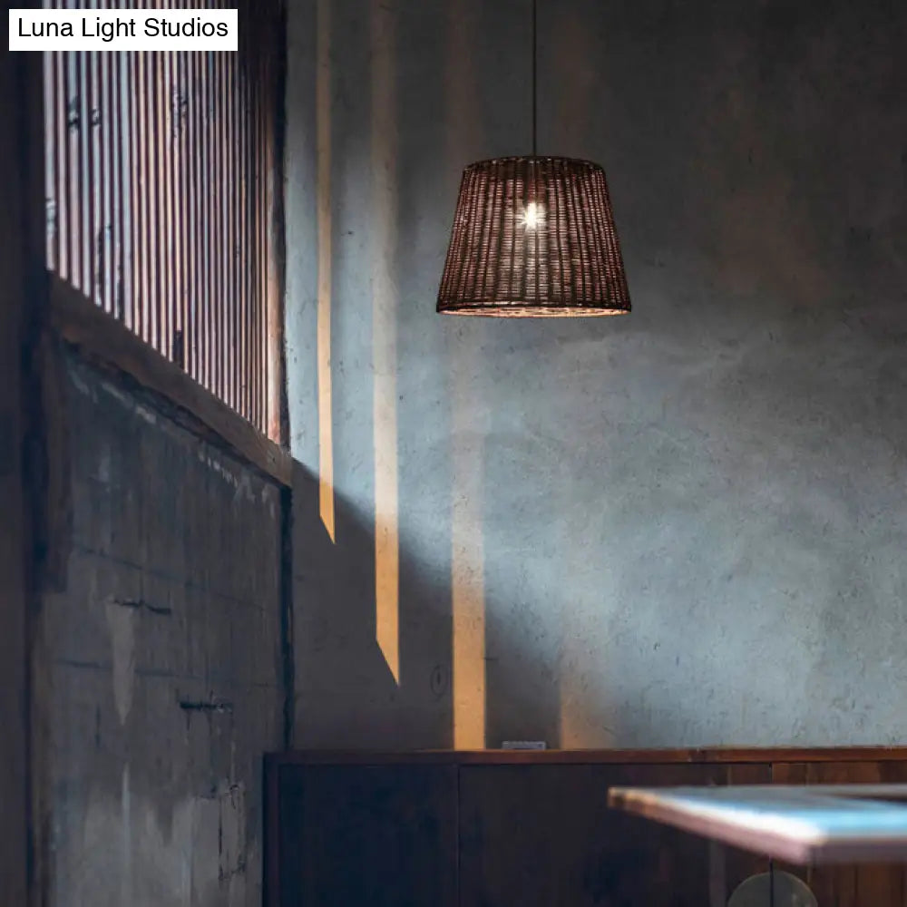 Country-Style Pendant Light With Rattan Shade For Restaurants - Brown Cone Design