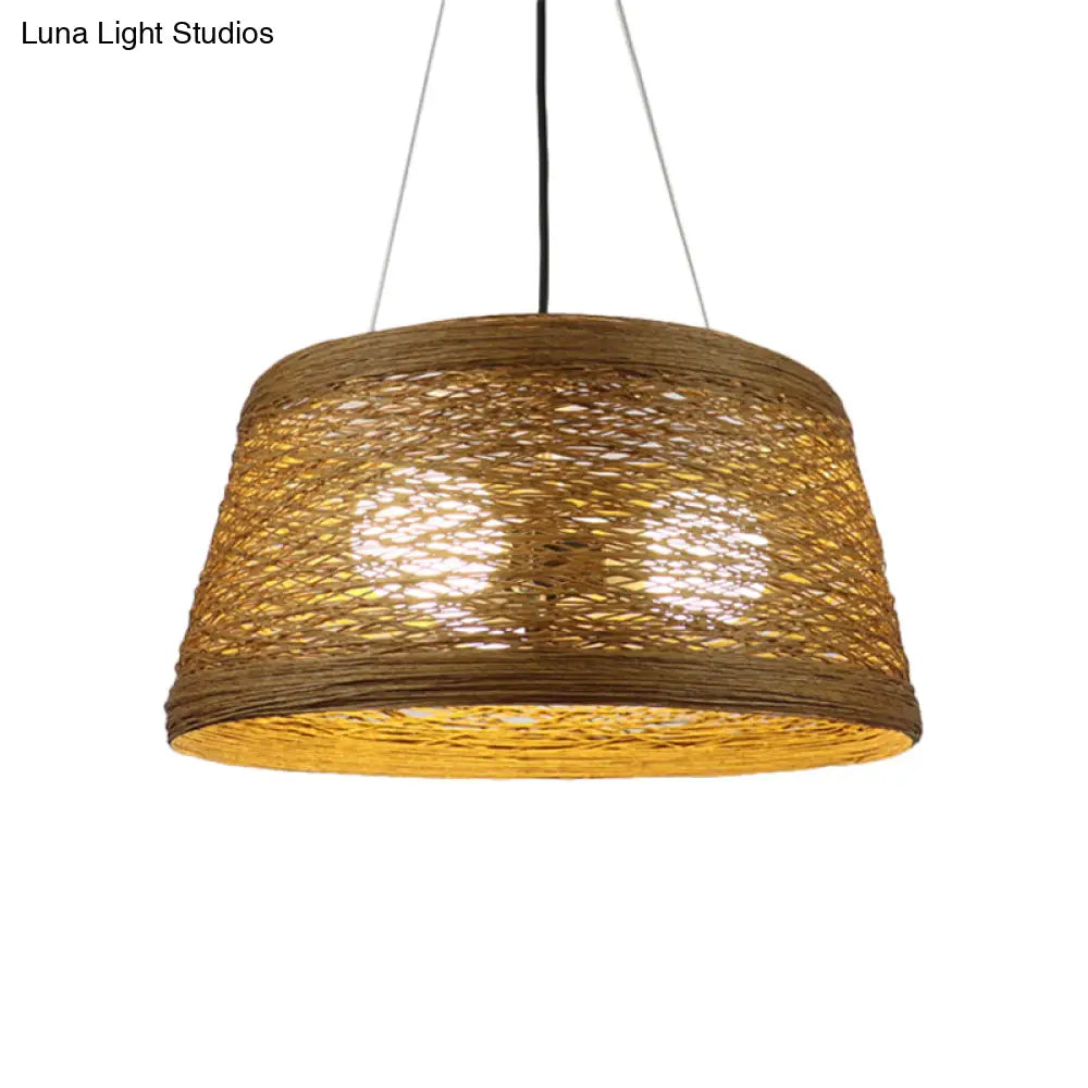 Country Style Rattan Fiber Pendant Lamp - Conic Hanging Lighting For Dining Table