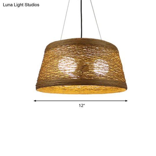 Country Style Rattan Fiber Pendant Lamp - Conic Hanging Lighting For Dining Table