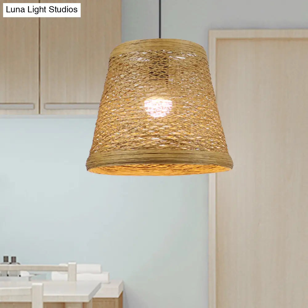 Country Style Rattan Fiber Pendant Lamp - Conic Hanging Lighting For Dining Table