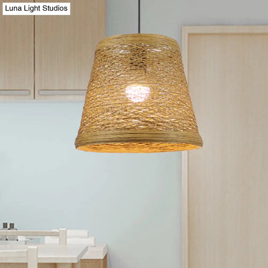 Country Style Rattan Fiber Pendant Lamp - Conic Hanging Lighting For Dining Table