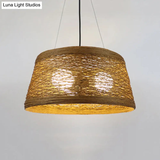 Country Style Rattan Fiber Pendant Lamp - Conic Hanging Lighting For Dining Table