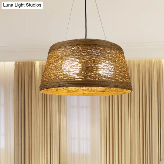 Country Style Rattan Fiber Pendant Lamp - Conic Hanging Lighting For Dining Table