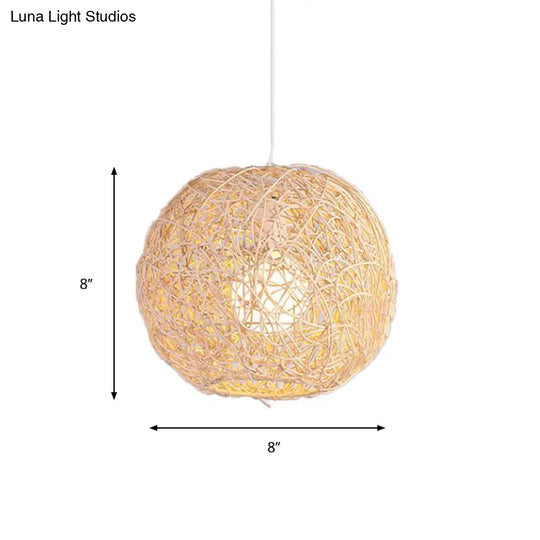 Country Style Rattan Orb Pendant Ceiling Light In Beige - Rustic One-Light Hanging Lighting