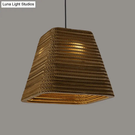 Country Style Trapezoid/Vase Pendant Light Kit - Single Brown Suspension Lamp 10’/12’/15’ Wide