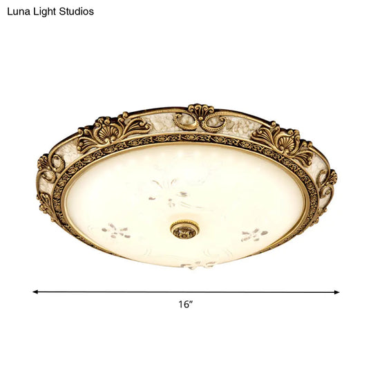 Country Style Veined Glass Flush Mount Lamp With Led Lighting In Brass - Available 3 Sizes And